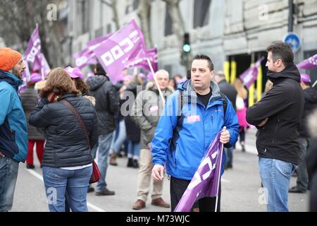 UNAI SORDO Y PEPE ALVAREZ PARTICIPAN EN LA CONCENTRACION POR LA HUELGA FEMINISTA EN LA PLAZA DE CIBELES, EN MADRID 08/03/2018 Erste Feminismus Generalstreik in Spanien während des 8. März, Frau Internationaler Tag, Spanien EP 888/Cordon drücken Sie Stockfoto