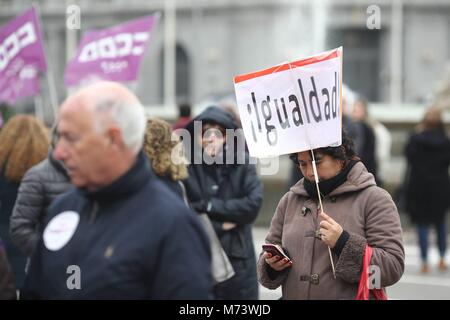 UNAI SORDO Y PEPE ALVAREZ PARTICIPAN EN LA CONCENTRACION POR LA HUELGA FEMINISTA EN LA PLAZA DE CIBELES, EN MADRID 08/03/2018 Erste Feminismus Generalstreik in Spanien während des 8. März, Frau Internationaler Tag, Spanien EP 888/Cordon drücken Sie Stockfoto