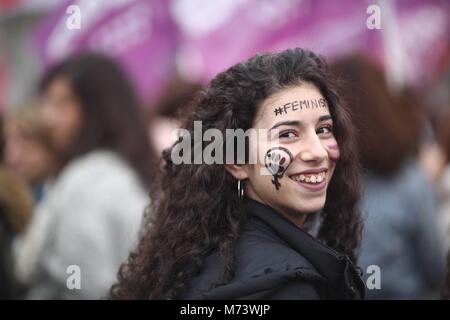 UNAI SORDO Y PEPE ALVAREZ PARTICIPAN EN LA CONCENTRACION POR LA HUELGA FEMINISTA EN LA PLAZA DE CIBELES, EN MADRID 08/03/2018 Erste Feminismus Generalstreik in Spanien während des 8. März, Frau Internationaler Tag, Spanien EP 888/Cordon drücken Sie Stockfoto