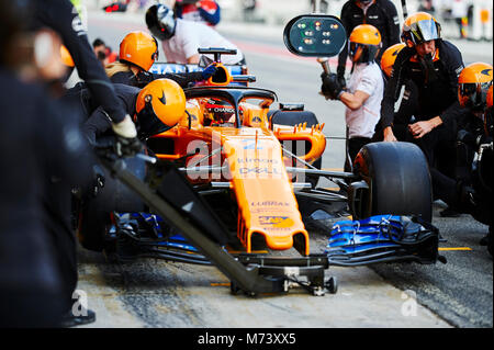 Barcelona, Spanien. 8. März, 2018. Stoffel Vandoorne des Mclaren F1 Team in Aktion während der Saison Formel-1-Test. Credit: Pablo Guillen Alamy Nachrichten Stockfoto