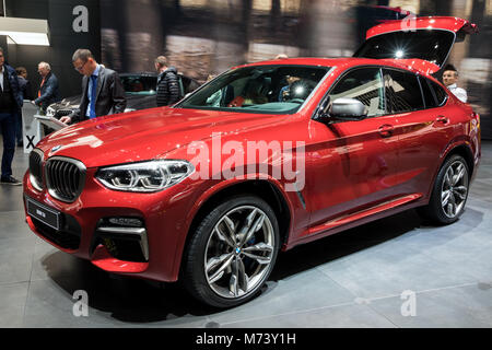 Genf, Schweiz. 7 Mär, 2018. Neue 2018 BMW X4 M40 D-SUV-Auto auf dem 88. Internationalen Automobilsalon in Genf präsentiert. Stockfoto