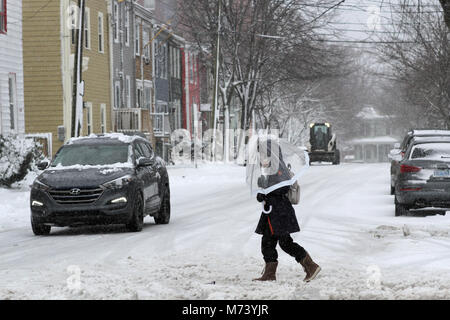 Halifax, Kanada. 8 Mär, 2018. Eine späte winter Sturm holt unordentlich Wetter nach Halifax, N.S., Jan. 08, 2018. Quelle: Lee Brown/Alamy leben Nachrichten Stockfoto