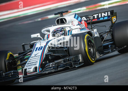 Barcelona, Spanien. 8. März, 2018: LANCE SPAZIEREN (können) treibt in seinem Williams FW41 bei Tag 7 der Formel-1-Prüfung am Circuit de Catalunya Credit: Matthias Oesterle/Alamy leben Nachrichten Stockfoto