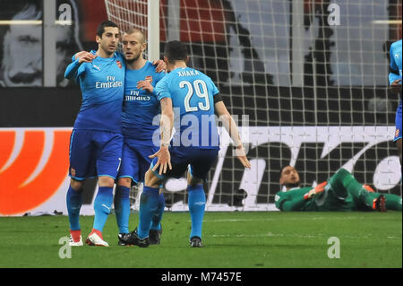 Mailand, Italien. 8. März, 2018. Während dem Spiel UEFA Europa League zwischen AC Mailand und FC Arsenal FCat Meazza Stadion. 8. Mars 2018 Credit: FABIO UDINE/Alamy leben Nachrichten Stockfoto