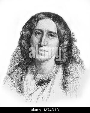 George Eliot (Mary Anne Evans - 1819-1880). Portrait der englische Schriftsteller, Kupferstich von Paul-Adolphe Rajon, nach F W Burton. Stockfoto