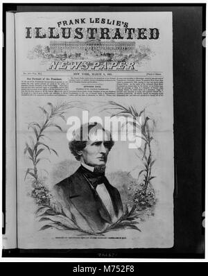 Eine Fotografie von Jefferson Davis, dem ersten Präsidenten der Konföderierten Staaten von Amerika, aufgenommen von dem Fotografen Mathew Brady, der sein Bild während der Zeit des Bürgerkriegs festgehalten hat. Stockfoto