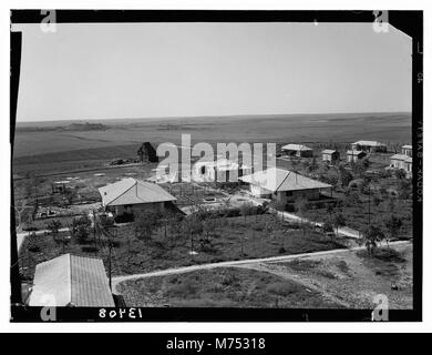 Die jüdische Siedlung Gat, die 1941 in der Nähe der antiken Stätte Gath gegründet wurde, ist auf diesem Foto zu sehen. Es ist ein bedeutender Moment in der Geschichte der Region und verbindet jüdische Siedlungsbemühungen mit biblischer Geschichte. Stockfoto