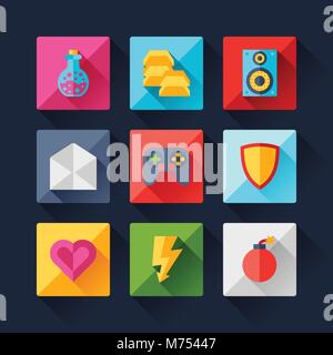 Einstellen des Spiels Symbole im flachen Design Stil Stock Vektor