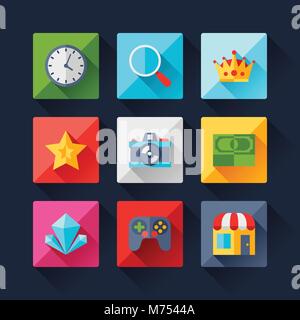 Einstellen des Spiels Symbole im flachen Design Stil Stock Vektor