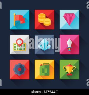 Einstellen des Spiels Symbole im flachen Design Stil Stock Vektor