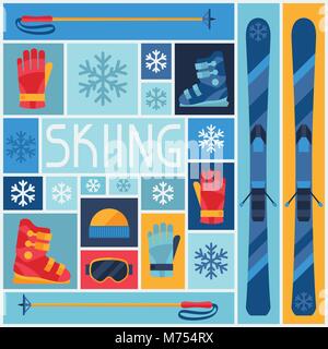 Sport Hintergrund mit Skiausrüstung flachbild Symbole Stock Vektor