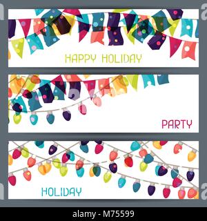 Urlaub farbige horizontale Banner mit Fahnen und Girlande Stock Vektor