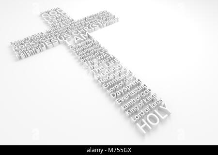 3D-Kreuz, aus der viele biblische Namen JESU CHRISTI Stockfoto