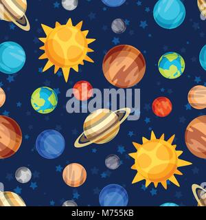 Kosmische nahtlose Muster mit Planeten des Sonnensystems. Stock Vektor