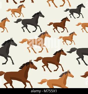 Nahtlose Muster mit Pferd Laufen im flachen Stil Stock Vektor