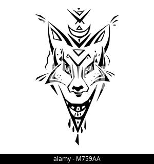Tribal Muster Fox. Polynesian Tattoo Style Stock Vektor
