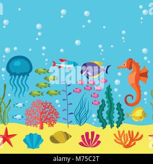 Marine Life nahtlose Muster mit Meer Tiere Stock Vektor