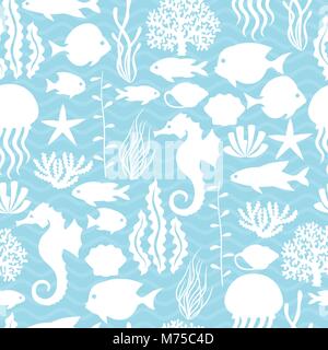 Marine Life nahtlose Muster mit Meer Tiere Stock Vektor