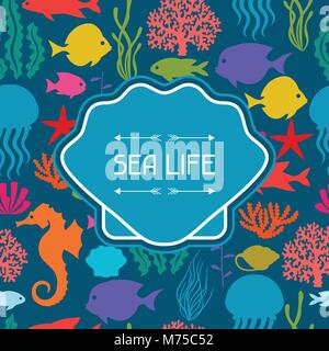 Marine Life Hintergrund Design mit Meer Tiere Stock Vektor