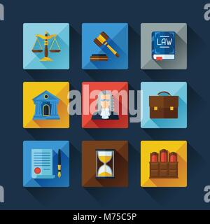 Gesetz Symbole im flachen Design Style set Stock Vektor