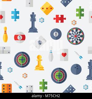 Nahtlose Muster mit Spiel Symbole im flachen Design Stil Stock Vektor