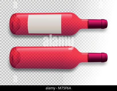 Abbildung: Rose Wein Flaschen mit transparenten Hintergrund. Weinflaschen mit Schatten. Flasche Wein mit Etikett. Vektor-zeichnung isoliert. Modell für Yo Stock Vektor