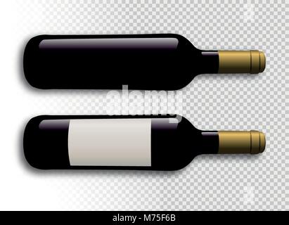 Abbildung: Rotwein Flaschen mit transparenten Hintergrund. Weinflaschen mit Schatten. Weinflaschen mit Label. Vektor-zeichnung isoliert. Modell für Yo Stock Vektor