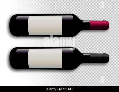 Abbildung: Rotwein Flaschen mit transparenten Hintergrund. Weinflaschen mit Schatten. Weinflaschen mit Label. Vektor-zeichnung isoliert. Modell für Yo Stock Vektor