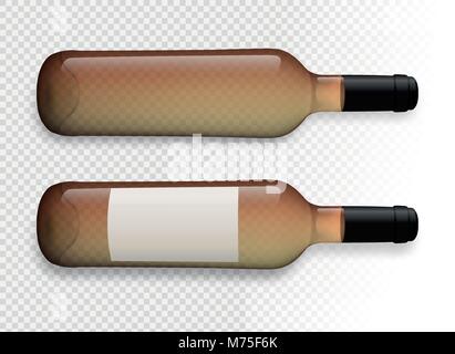 Abbildung: Lachs rose Wein Flaschen mit transparenten Hintergrund. Weinflasche mit Schatten. Weinflaschen mit Label. Vektor-zeichnung isoliert. Modell Stock Vektor