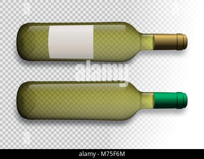 Abbildung: Weiße Wein Flaschen mit transparenten Hintergrund. Weinflaschen mit Schatten. Flasche Wein mit Etikett. Vektor-zeichnung isoliert. Modell für y Stock Vektor