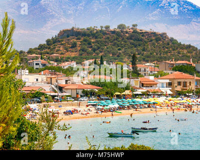 Anzeigen von Stoupa Strand, in Messenien, Griechenland. Stockfoto