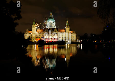 Silvester bin Neues Rathaus in Hannover Niedersachsen. Silvester im Neuen Rathaus in Hannover, Deutschland. Stockfoto