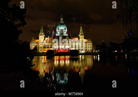 Silvester bin Neues Rathaus in Hannover Niedersachsen. Silvester im Neuen Rathaus in Hannover, Deutschland. Stockfoto