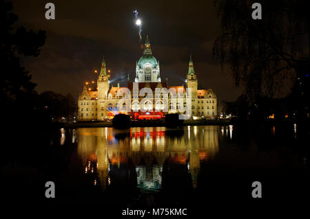 Silvester bin Neues Rathaus in Hannover Niedersachsen. Silvester im Neuen Rathaus in Hannover, Deutschland. Stockfoto