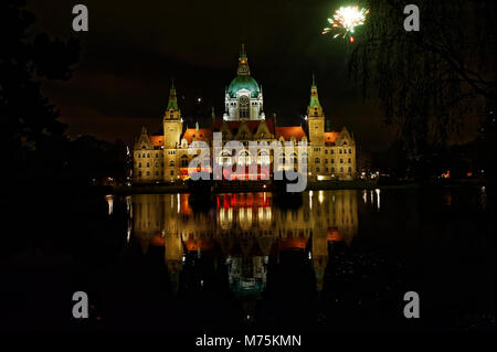 Silvester bin Neues Rathaus in Hannover Niedersachsen. Silvester im Neuen Rathaus in Hannover, Deutschland. Stockfoto