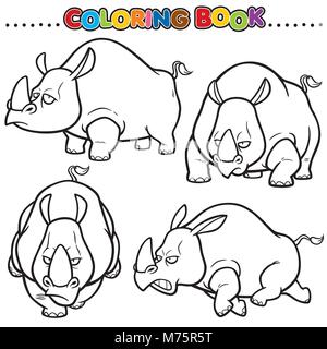 Cartoon Malbuch - Nashörner Stock Vektor