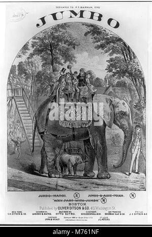 Dieses Foto zeigt Jumbo, den berühmten Zirkuselefanten, der für seine Größe und seinen Ruhm im späten 19. Und frühen 20. Jahrhundert bekannt ist. Jumbo war eines der bekanntesten Tiere der Zirkusgeschichte. Stockfoto