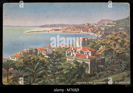 Ein malerischer Blick auf Menton und die Baie de Garavan, die sich an der französischen Riviera befinden und die natürliche Schönheit und Küstenlandschaft einfangen. Stockfoto
