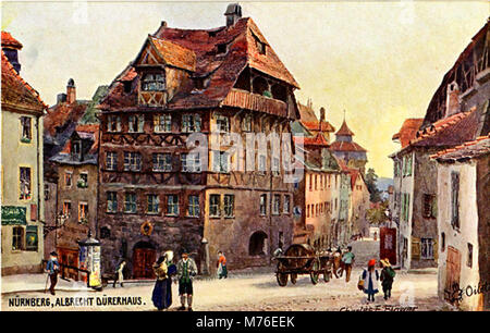 Ein Bild des Albrecht-Dürer-Hauses in Nürnberg, verbunden mit dem berühmten deutschen Renaissance-Künstler Albrecht Dürer. Das Haus ist ein wichtiges kulturelles Wahrzeichen. Stockfoto