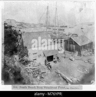 Dieses Foto macht einen malerischen Blick auf South Beach vom Steamboat Point in San Francisco und hebt die Küste, das Wasser und die umliegende Landschaft hervor. Stockfoto
