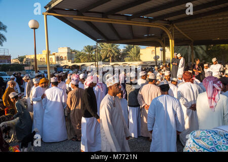 Szene auf der Nizwa Ziege Markt, Nizwa, Sultanat Oman Stockfoto