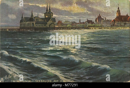 Ein Foto oder eine Postkarte, die die Seebrucke und das Kurhaus in Swinemünde zeigt und einen Blick auf die deutsche Freizeitarchitektur des 19. Jahrhunderts bietet. Stockfoto