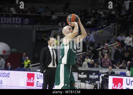 Während Euroligue Spiel zwischen Real Madrid Panathinaikos vs im Palacio de los Deportes am Donnerstag, den 8. März 2018 in Madrid, Spanien. Credit: Gtres Información más Comuniación auf Linie, S.L./Alamy leben Nachrichten Stockfoto