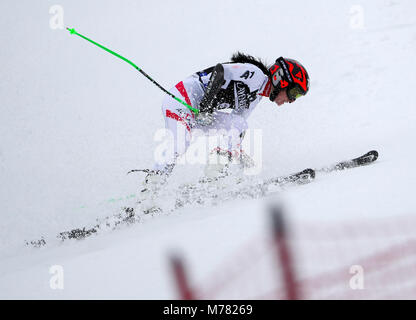 Sonthofen, Deutschland. 09 Mär, 2018. 09 März 2018, Deutschland, Ofterschwang: Ski Alpin, Fußball-WM, Frauen, Riesenslalom, erster Lauf: Österreichs Stephanie Brunner ist disqualifiziert. Quelle: Stephan Jansen/dpa/Alamy Leben Nachrichten Quelle: dpa Picture alliance/Alamy leben Nachrichten Stockfoto