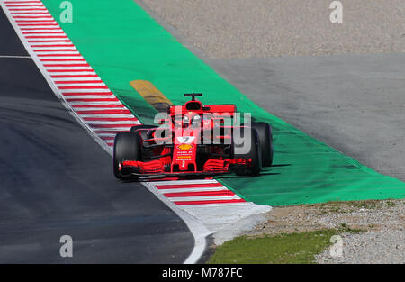 Barcelona, Spanien. 09 Mär, 2018. Ferrari von Kimi Räikkönen beim Formel 1 Tests am Barcelona-Catalunya Schaltung, am 09. März 2018 in Barcelona, Spanien. Credit: Gtres Información más Comuniación auf Linie, S.L./Alamy leben Nachrichten Stockfoto