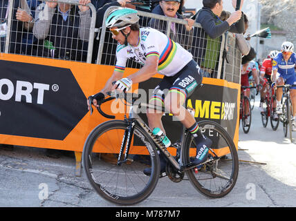 Follonico Trevi, Italien. 9 Mär, 2018. Peter Sagan (Bora) während der UCI World Tour, Tirreno-Adriatico 2018, Etappe 3, follonico Trevi, in Italien, am 9. März 2018 - Foto Laurent Layris/DPPI Credit: Laurent Lairys/Agence Locevaphotos/Alamy leben Nachrichten Stockfoto