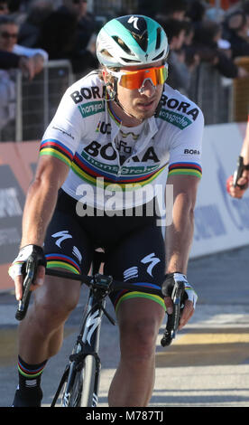 Follonico Trevi, Italien. 9 Mär, 2018. Peter Sagan (Bora) während der UCI World Tour, Tirreno-Adriatico 2018, Etappe 3, follonico Trevi, in Italien, am 9. März 2018 - Foto Laurent Layris/DPPI Credit: Laurent Lairys/Agence Locevaphotos/Alamy leben Nachrichten Stockfoto