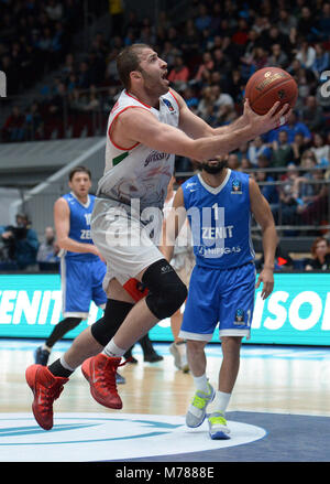 St. Petersburg, Russland. 9 Mär, 2018. Russland, St. Petersburg, 9. März 2018. Match 1/4 Finale der Europameisterschaft im Basketball Saison 2017/18, zwischen BC' 'Zenit'' (St. Petersburg, Russland) und BC'''' (Reggio Emilia Reggio Emilia, Italien). In der Foto: player Sketch - EMILY Manuchar Markoishvili. Credit: Andrey Pronin/ZUMA Draht/Alamy leben Nachrichten Stockfoto