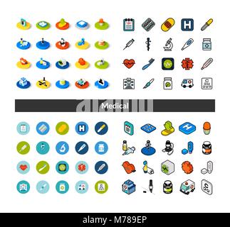 Set von Icons in verschiedenen Stil - isometrische flach und Otline, farbige und schwarze Versionen Stock Vektor