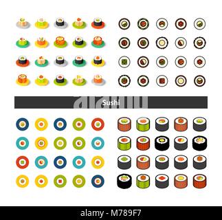 Set von Icons in verschiedenen Stil - isometrische flach und Otline, farbige und schwarze Versionen Stock Vektor